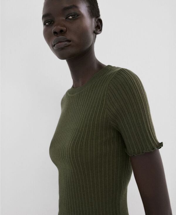 マンゴ レディース トップス シャツ リブ ニット MANGO Womens Ribbed KnitShirt Khaki カーキ
