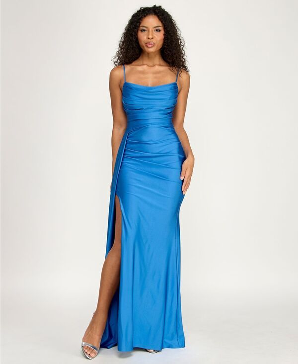 ビーダーリン レディース トップス ワンピース ノースリーブ ニット B Darlin Juniors Sleeveless Cowl Neck Shiny Knit Gown Deep cornflower