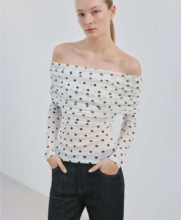 マンゴ レディース トップス シャツ ドット ストラップレス MANGO Womens PolkaDot Straplesshirt White ホワイト