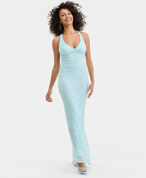 ビーダーリン レディース トップス ワンピース Vネック B Darlin Juniors VNeck LowBack BeadEmbellished Gown AQUAAQUAAQ アクア