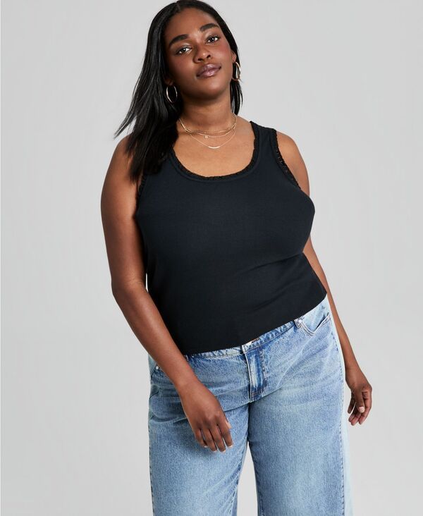 アンドノウディス レディース トップス タンクトップラスサイズ レース And Now This Trendy Plusize LaceTrim Tank Top Macys Exclusive Black ブラック