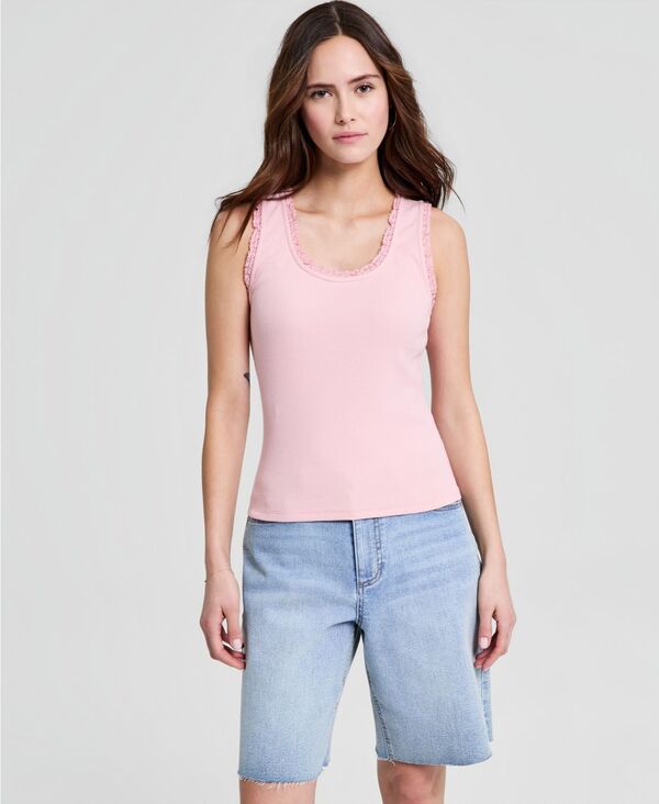 アンドノウディス レディース トップス タンクトップ リブ And Now This Womens CrochetedTrim Ribbed Tank Top Macys Exclusive Faded Petal
