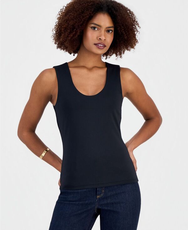 アイエヌシー インターナショナル コンセプト レディース トップス タンクトップ ジャージー INC International Concepts Womens Contour Jersey Scoop Neck Tank Top Deep Black ブラッ