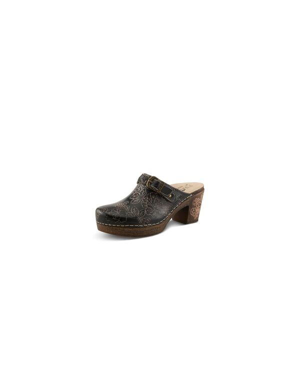ラリティステ レディース シューズ スリッポン・ローファー フラワー柄 レザー フラワー LArtiste Calliroe OpenBack Clogs HandPainted Leather SlipOn With Floral Details Black