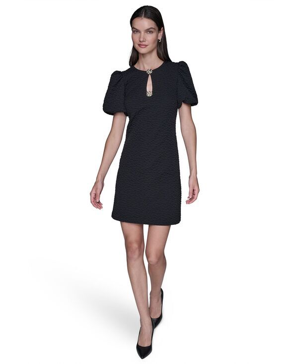 カール ラガーフェルド レディース トップス ワンピース フラワー柄 パフスリーブ フラワー KARLAGERFELD PARIS Womens PuffSleeve Floral Dress Black ブラック