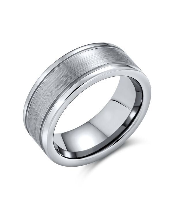 ブリング レディース アクセサリー Bling Jewelry Simple Double Grooved Brushed Matte Center Stripe Couples Titanium Band Ring Tone Comfort Fit Silv