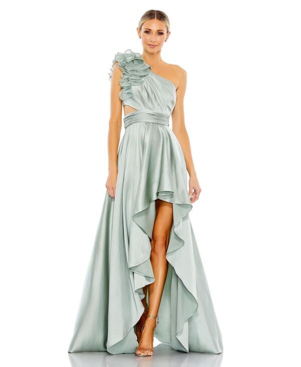 マックダガル レディース トップス ワンピース カットアウト フリル Mac Duggal Womens Ruffled One Shoulder Cut Out HiLo Gown Sage セージ