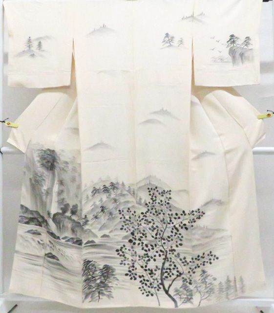 【一輝堂】付下げ 風景文様 正絹 着物 身丈約159.5cm 裄丈約64.5cm 26z05-2428