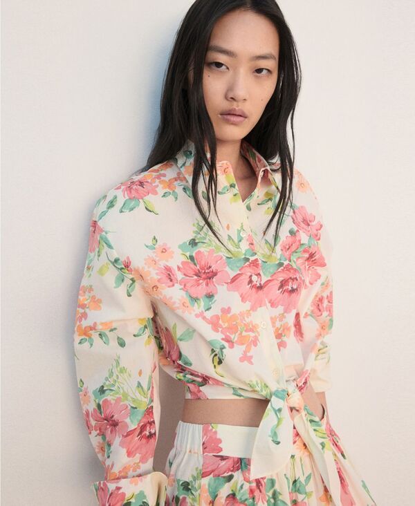 マンゴ レディース トップス シャツ フラワー柄 フラワー MANGO Womens Floral Knot Shirt Off White オフホワイト