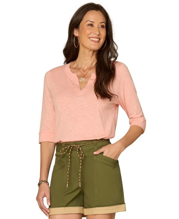 デモクラシー レディース トップス シャツ プチ ニット Democracy Petite 34Sleeve Split Neckline Knitopapaya