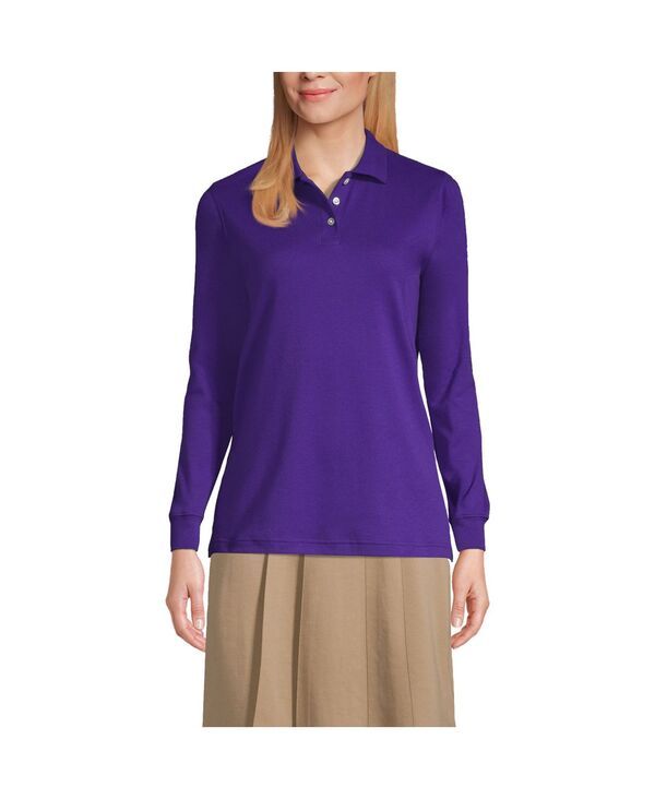 ランズエンド レディース トップス シャツ Lands End Womens Long Sleeve Interlock Polo Shirt Deepurple パープル