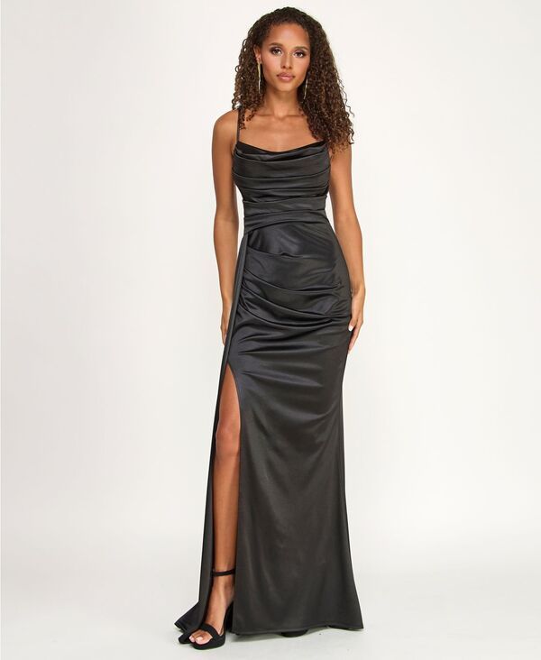 ビーダーリン レディース トップス ワンピース サテン B Darlin Juniors Satin Cowlneck Gown Black ブラック