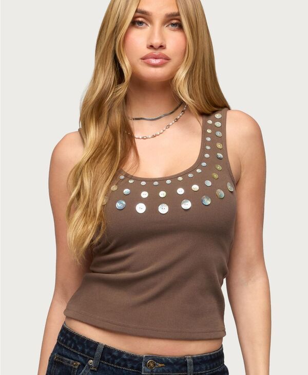 アディクテッド レディース トップス シャツ Edikted Womens Beach Babe Scoop Tank Top Brown ブラウン