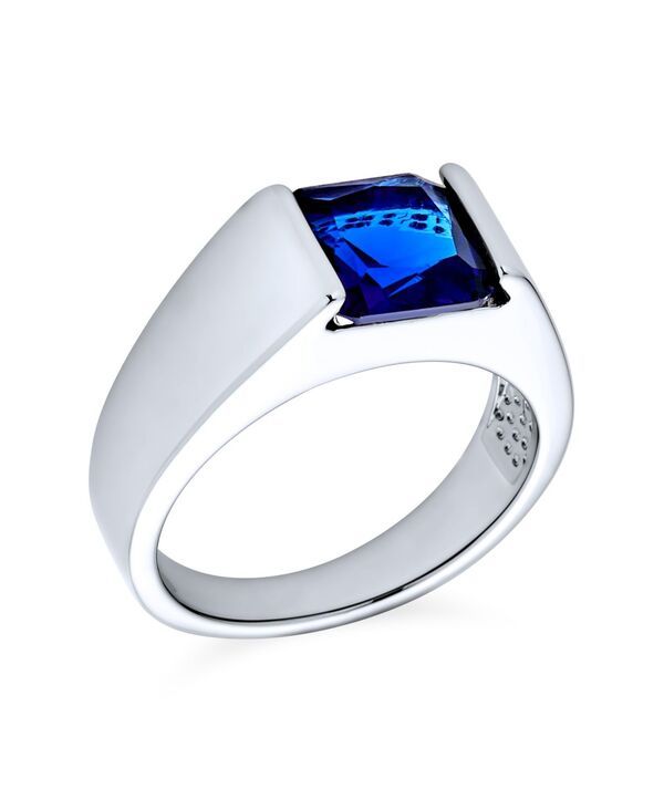ブリング レディース アクセサリー Bling Jewelry Traditional Clear Cubic Zirconia CZ Square Solitaire Ring Pinky Ring Plated Blue ブルー