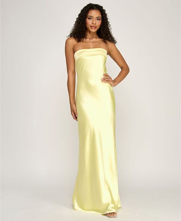 エメラルドサンデー レディース トップス ワンピース ドレープ サテン ストラップレス Emerald Sundae Juniors Strapless DrapeBack Satin Gown Created for Macys Butter