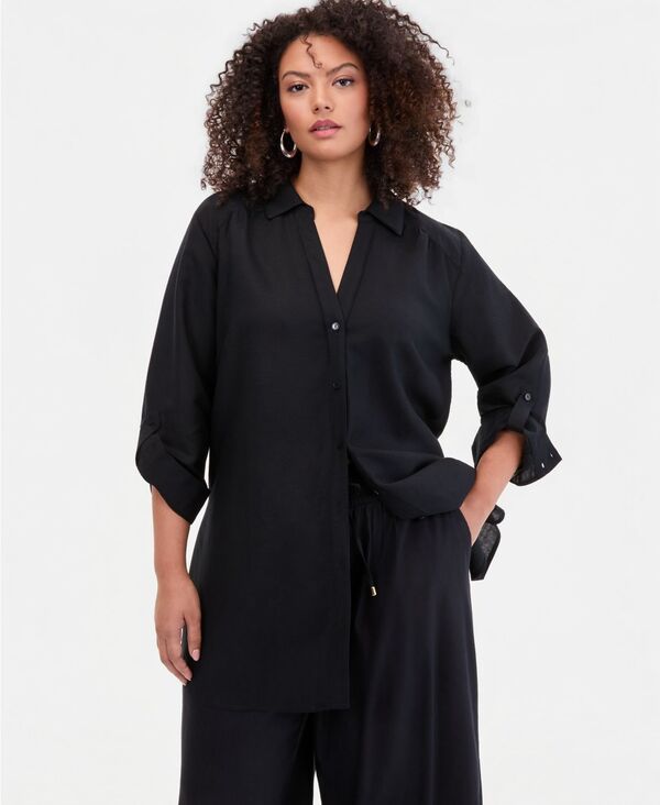 アイエヌシー インターナショナル コンセプト レディース トップス シャツ プラスサイズ リネン INC International Concepts Plusize LinenBlend Tunic Exclusively at Macys Deep Bla