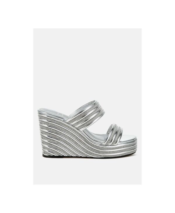 ロンドンラグ レディース シューズ サンダル トール レザー フェイクレザー London Rag Womens Benched Metallic Faux Leather Wedge Sandalsilver シルバー