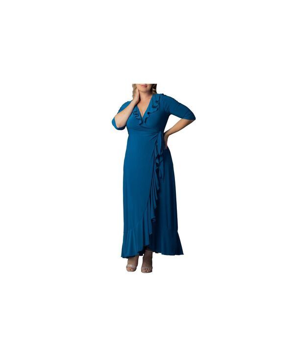 キヨナ レディース トップス ワンピース プラスサイズ フリル マキシ Kiyonna Plusize Maritime Ruffle Maxi Dress with Sleeves Aegean blue ブルー