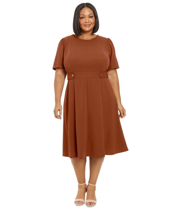 ロンドンタイムス レディース トップス ワンピース クレープラスサイズ ミディ スキューバ London Times Plusize Fit Flare Scuba Crepe Midi Dress Cedar