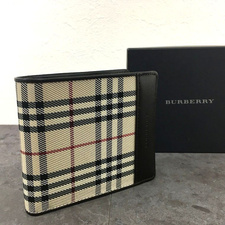 送料込み！ 美品 BURBERRY 二つ折り財布 バーバリーチェック メンズ ベージュ 63