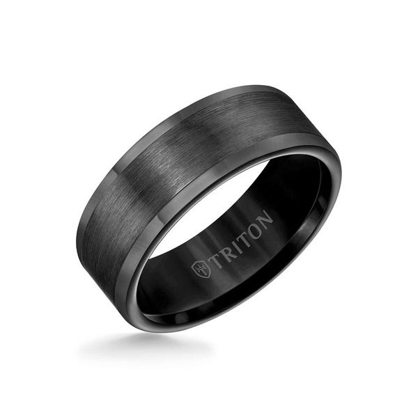 トリトン レディース アクセサリー 指輪 サテン Triton 8MM Tungsten Carbide Ring with Satin Finish Flat Center and Round Edge Black ブラック