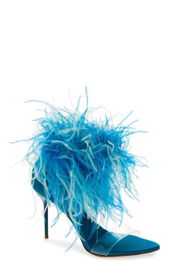 ジェフリー キャンベル レディース シューズ ヒール サンダル アンクル Jeffrey Campbell Bienvenue Feather Ankle Strap Sandal Turquoise Satin Combo ターコイズ
