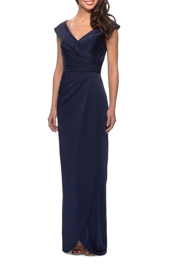ラフェム レディース トップス ワンピース キャップ ジャージー La Femme Long Jersey Dress with Ruching and Cap Sleeves Navy ネイビー