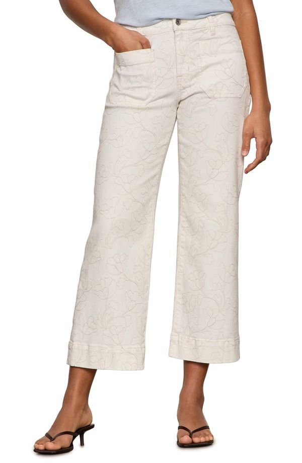 サンクチュアリー レディース ボトムス カジュアルパンツ ワイドレッグ 刺繍 ジーンズ Sanctuary The Marinembroidered Crop Wide Leg Jeans Chalk White ホワイト