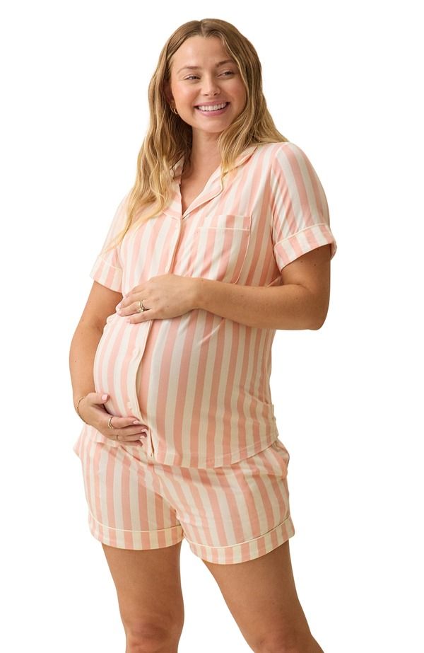 キンドリッド ブレイブリー レディース アンダーウェア ナイトウェア マタニティ Kindred Bravely Clea Maternity Postpartum Short Sleeve Pajama Set Sunset Pink Stripe ピンク