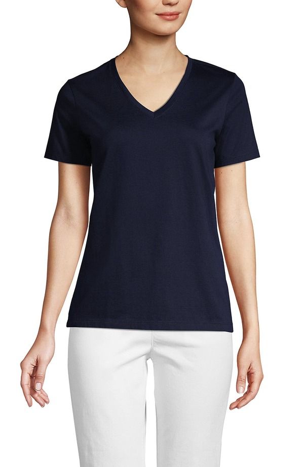 ランズエンド レディース トップス シャツ Vネック コットン Lands End Supima Cotton VNeck TShirt Radiant Navy ネイビー