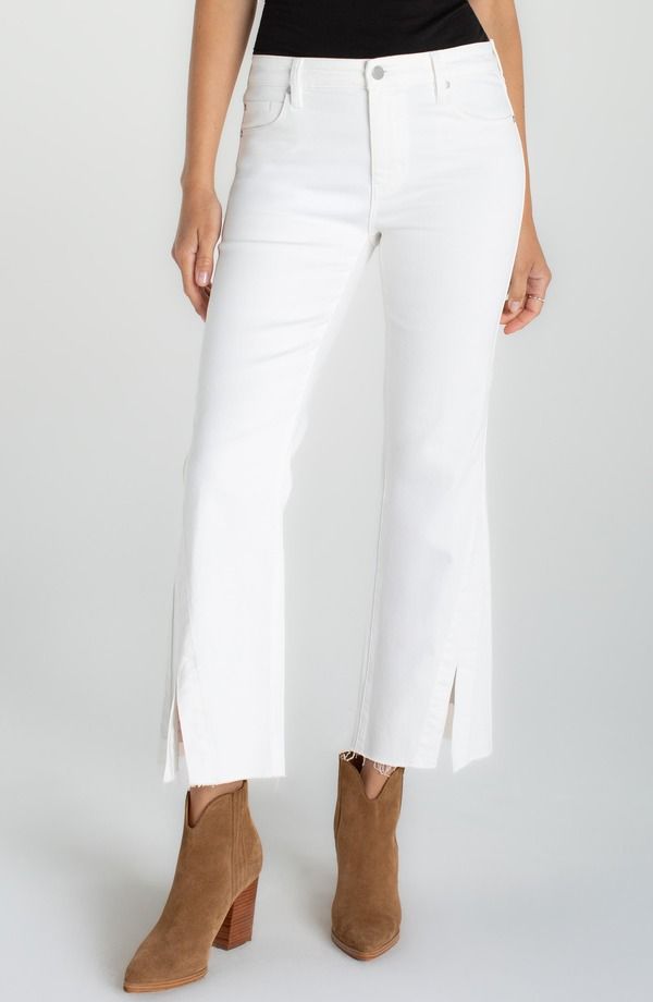 リヴァプール ロサンゼルス レディース ボトムス カジュアルパンツ ジーンズ Liverpoolos Angeles Hannah Raw Split Hem Crop Flare Jeans Bright White ホワイト