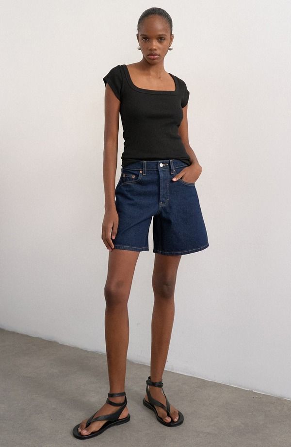 トップショップ レディース ボトムス デニムパンツ ショートパンツ Topshop Editor Mid Rise Denim Shorts Mblue デニム