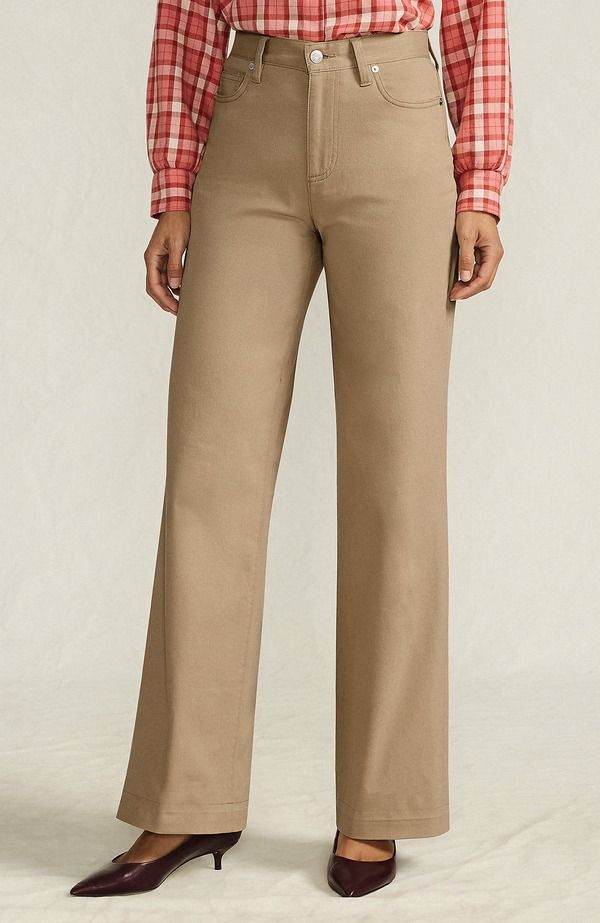 ランズエンド レディース ボトムス レギンス ワイドレッグ パンツ Lands End High Rise 5 Pocket Wide Leg Chino Pants Desertan タン
