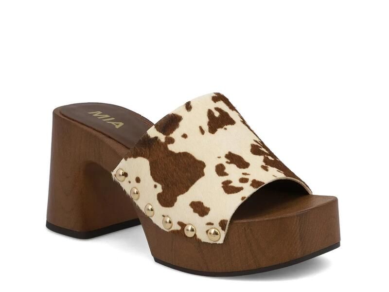 ミア レディース シューズ サンダル プラットフォーム MiaEmmerie Platform Sandal Brown Cow Print Calf Hair Leather ブラウン