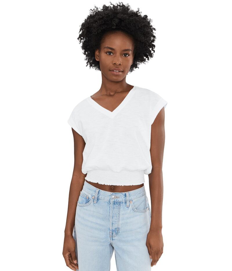リラピー レディース トップス シャツ Vネック シャーリング Lilla P Smocked Hem VNeck White ホワイト