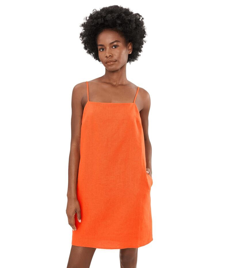 サンクチュアリー レディース トップス ワンピース リネン Sanctuary Hideaway Linen Tie Strap Dress Hibiscus Orange オレンジ