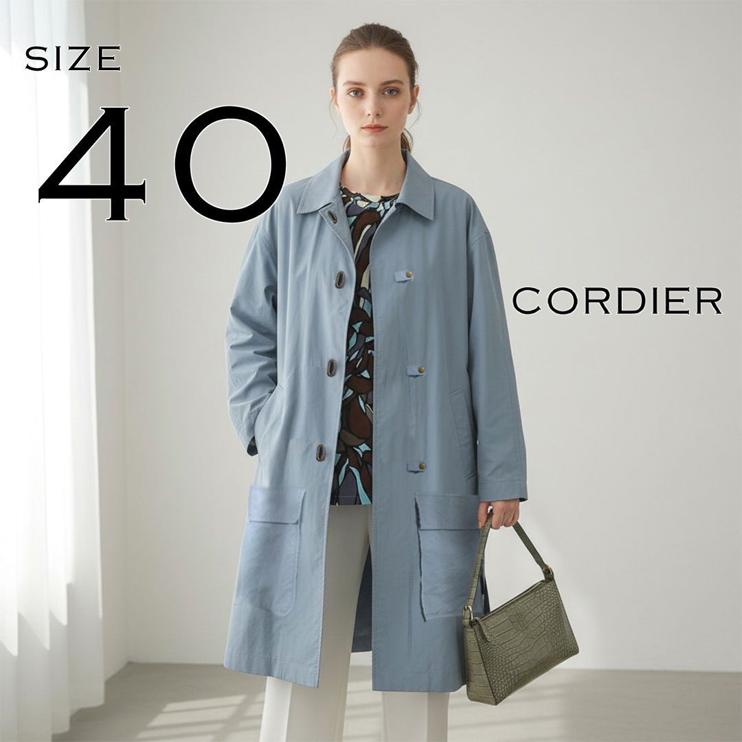 【極美品】CORDIERコルディア 日本製 ヴィンテージ風 中綿 レトロハーフコート スプリングコート 40(L) アッシュブルー くすみ系 【古着】【中古】【送料無料】