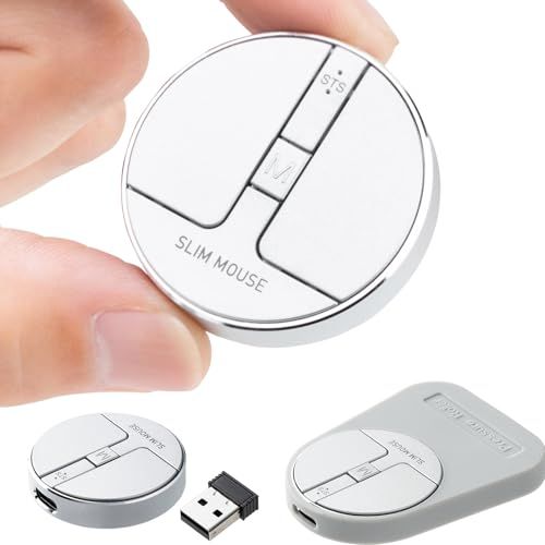 イーサプライ 超小型マウス Bluetooth ワイヤレス 3台マルチペアリング 静音 充電式 DPI切替 薄型 USB-Aレシーバー接続対応 シリコンカバー付属 シルバー EEX-MABTW02SV