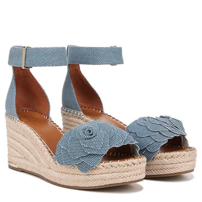 フランコサルト レディース シューズ ヒール サンダル Franco Sarto Clemens Raffia Espadrille Wedge Heel Sandals Denim Blue Flow デニム