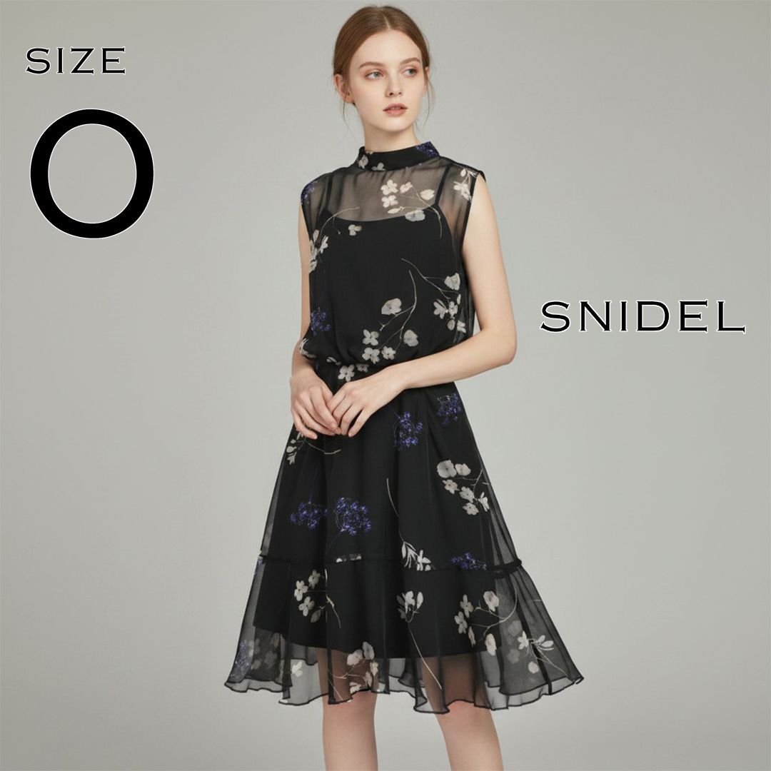 【極美品】SNIDELスナイデル インナーキャミワンピ付き フラワーオーガンジーワンピース SWFO171016 0(S) 黒ブラック 【古着】【中古】【送料無料】