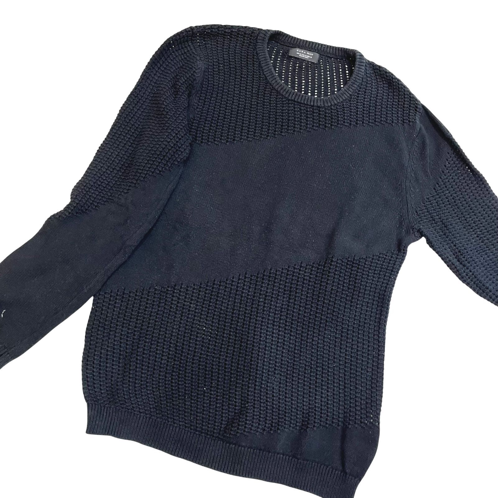 中古○ZARA MEN/ザラ○ 長袖ニット 透かし編み ネイビー 袖口やや汚れ 