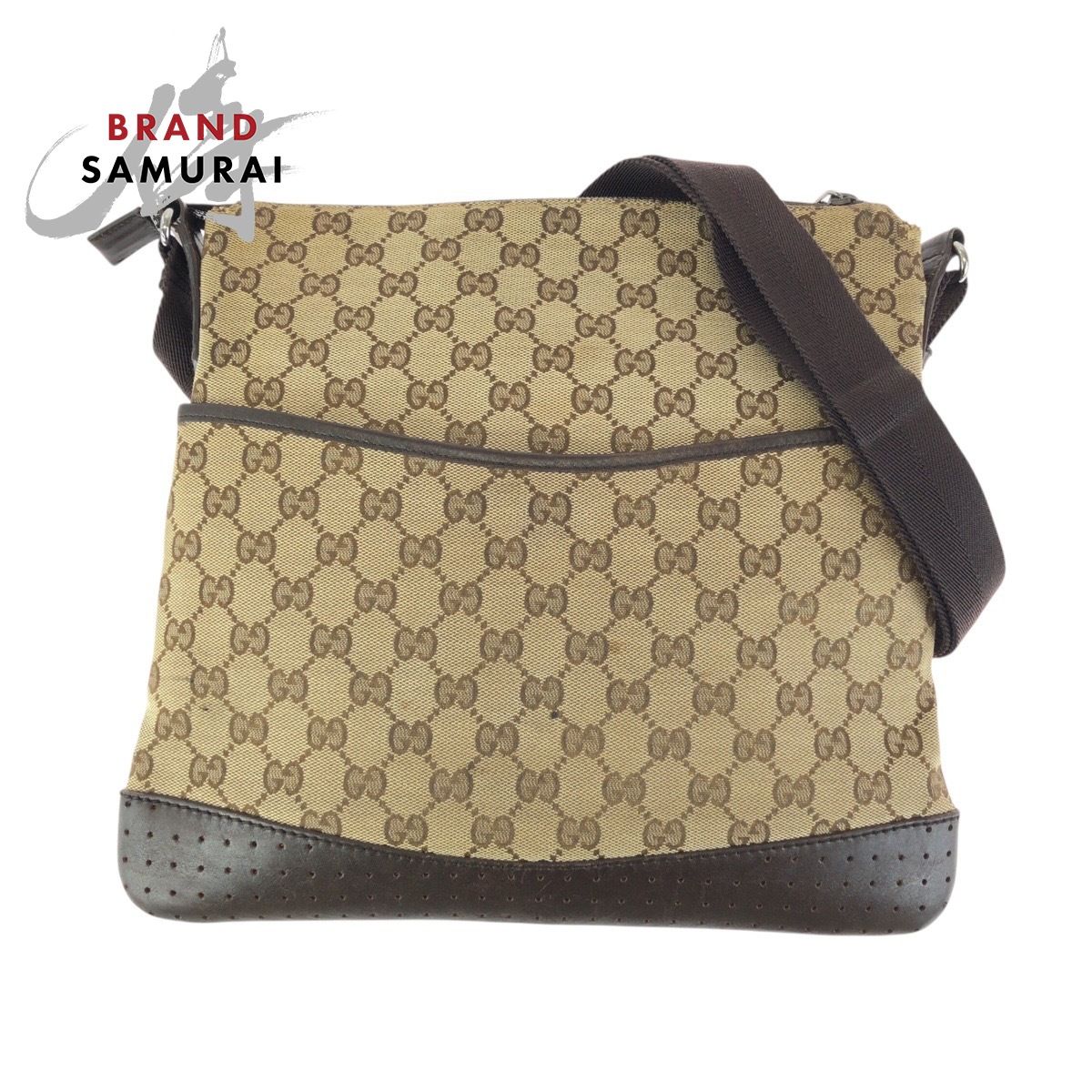 GUCCI グッチ ブラウン ベージュ シルバー金具 GGキャンバス/レザー GUCCI グッチ ブラウン ベージュ シルバー金具 GGキャンバス/レザー