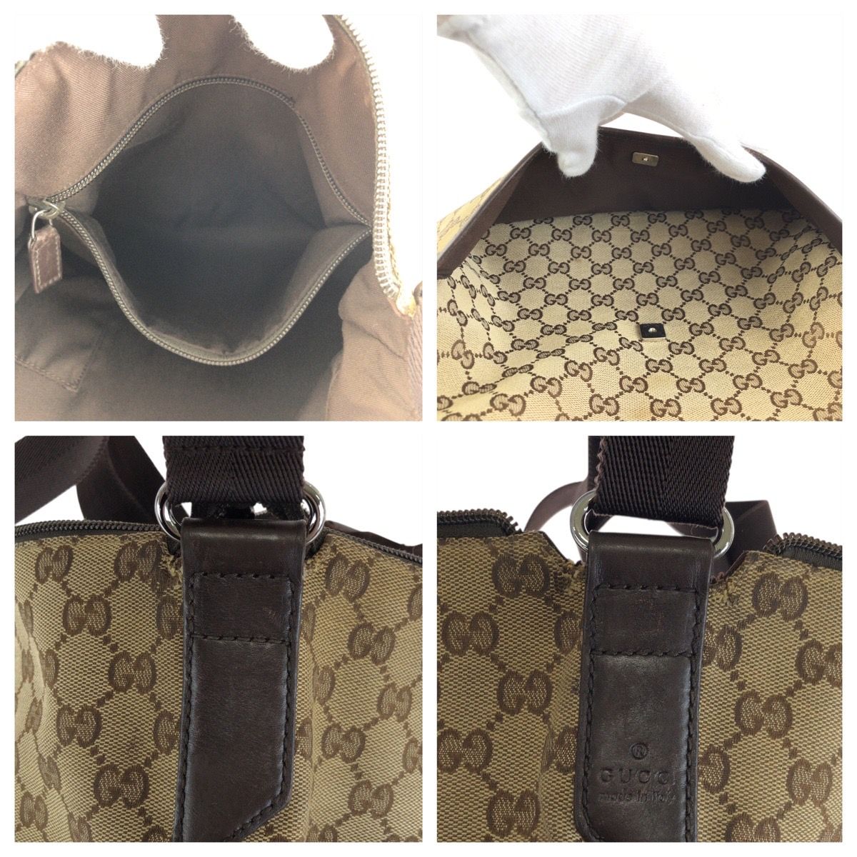 GUCCI グッチ ブラウン ベージュ シルバー金具 GGキャンバス/レザー