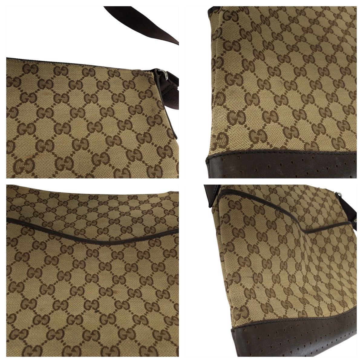 GUCCI グッチ ブラウン ベージュ シルバー金具 GGキャンバス/レザー