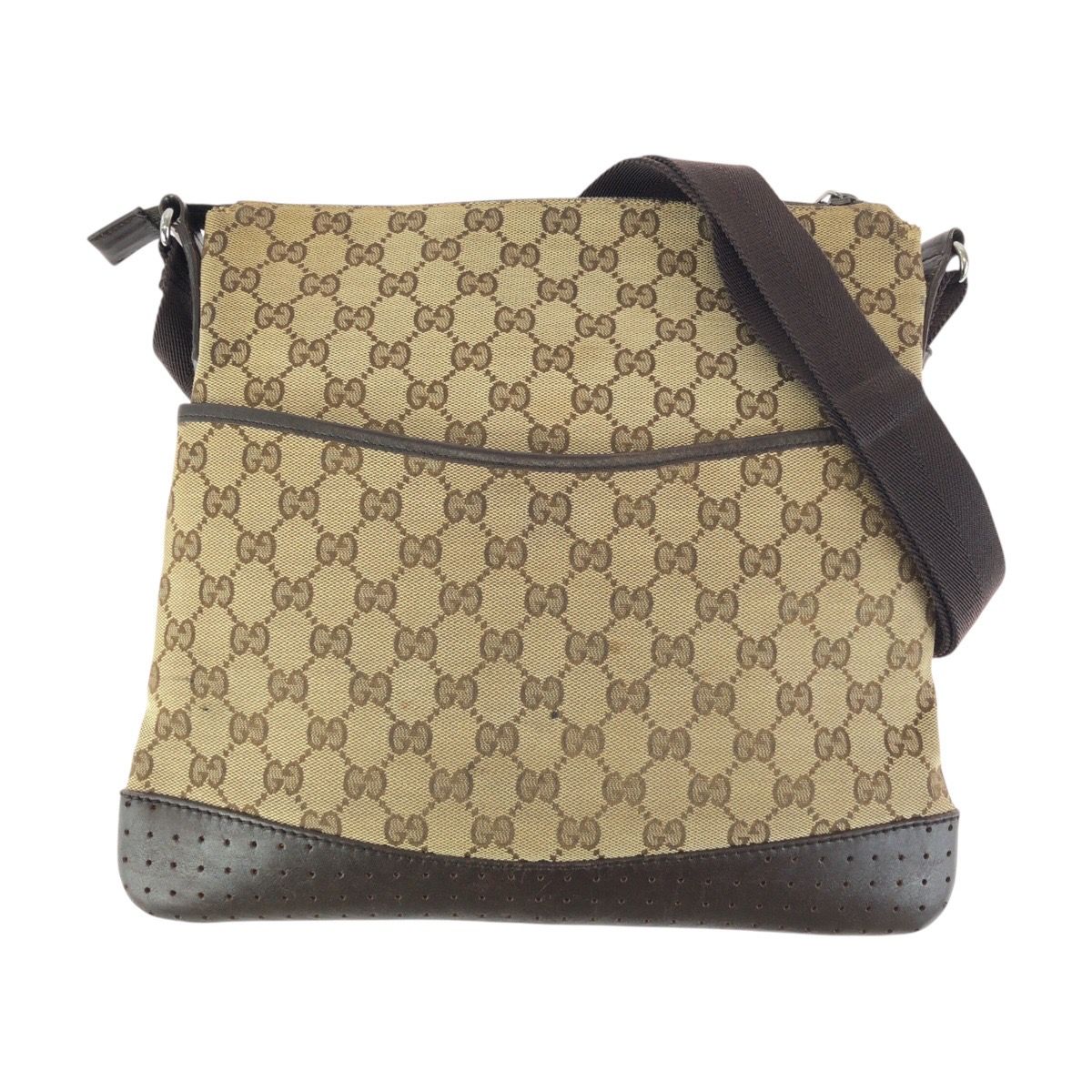 GUCCI グッチ ブラウン ベージュ シルバー金具 GGキャンバス/レザー 