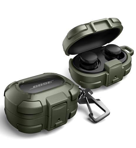Dexnor for Bose QuietComfort イヤホンケース 落下防止ロック付き 耐衝撃性 頑丈なバンパーケース 保護カバー カラビナ&キーリング&クリーナーキット付き Bose QuietComfort Earbuds 2024用 - グリーンt