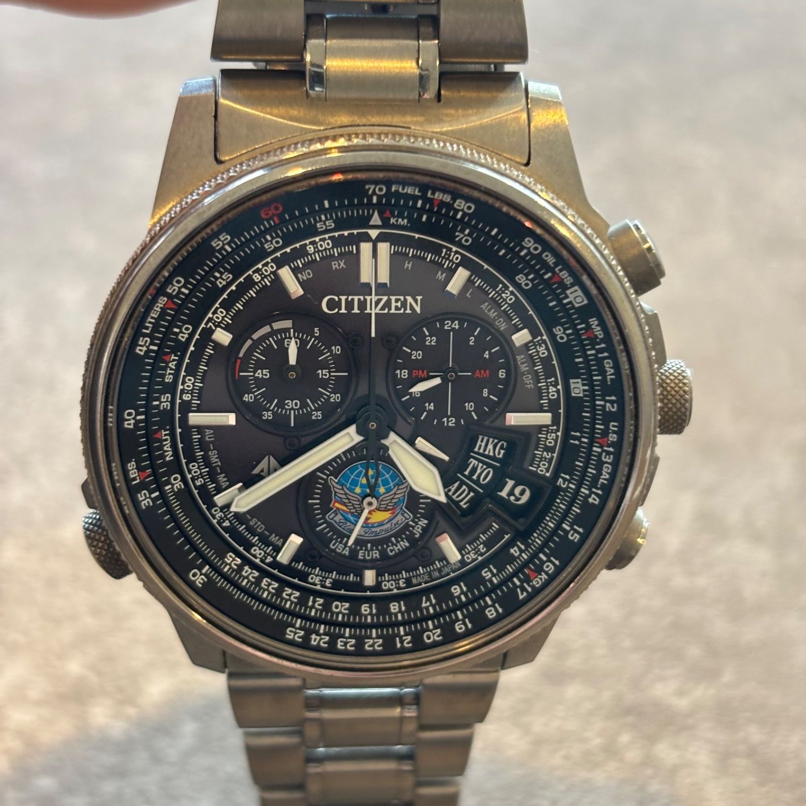 (o) CITIZEN シチズン エコドライブ 電波ソーラー メンズ腕時計 多機能 クロノグラフ/1535