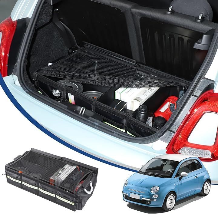 Hcilloend フィアット 500 アバルト 595 695 専用 収納ボックス トランク収納ボックス 車用トランク収納 折りたたみ式 70L大容量 空間活用グッズ 小物入れ 便利グッズ 防水 (ブラック, 70L)