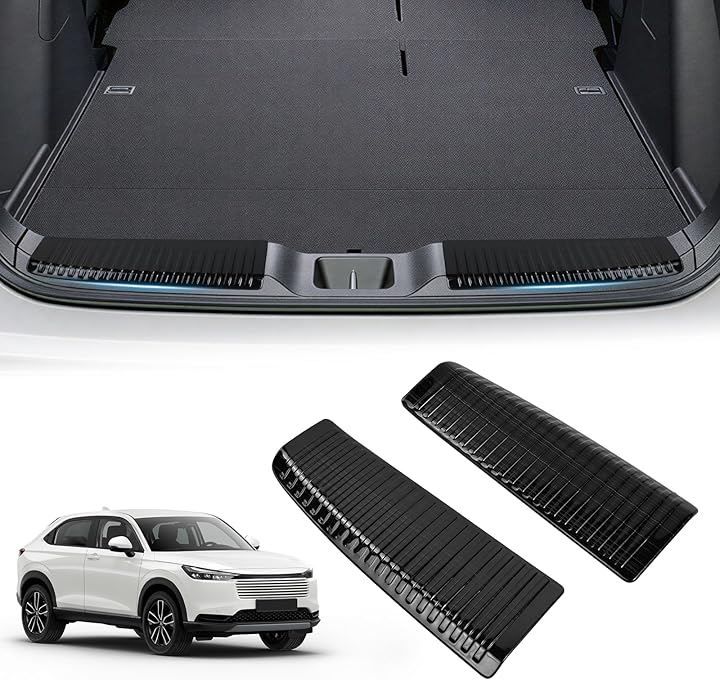 Vlookee 新型ヴェゼル適合 リアバンパープロテクター VEZEL RV3 RV4 RV5 RV6 車種専用 ステップガード ステンレス製 2021年4月～スカッフプレート 汚れ防止 (ブラック)