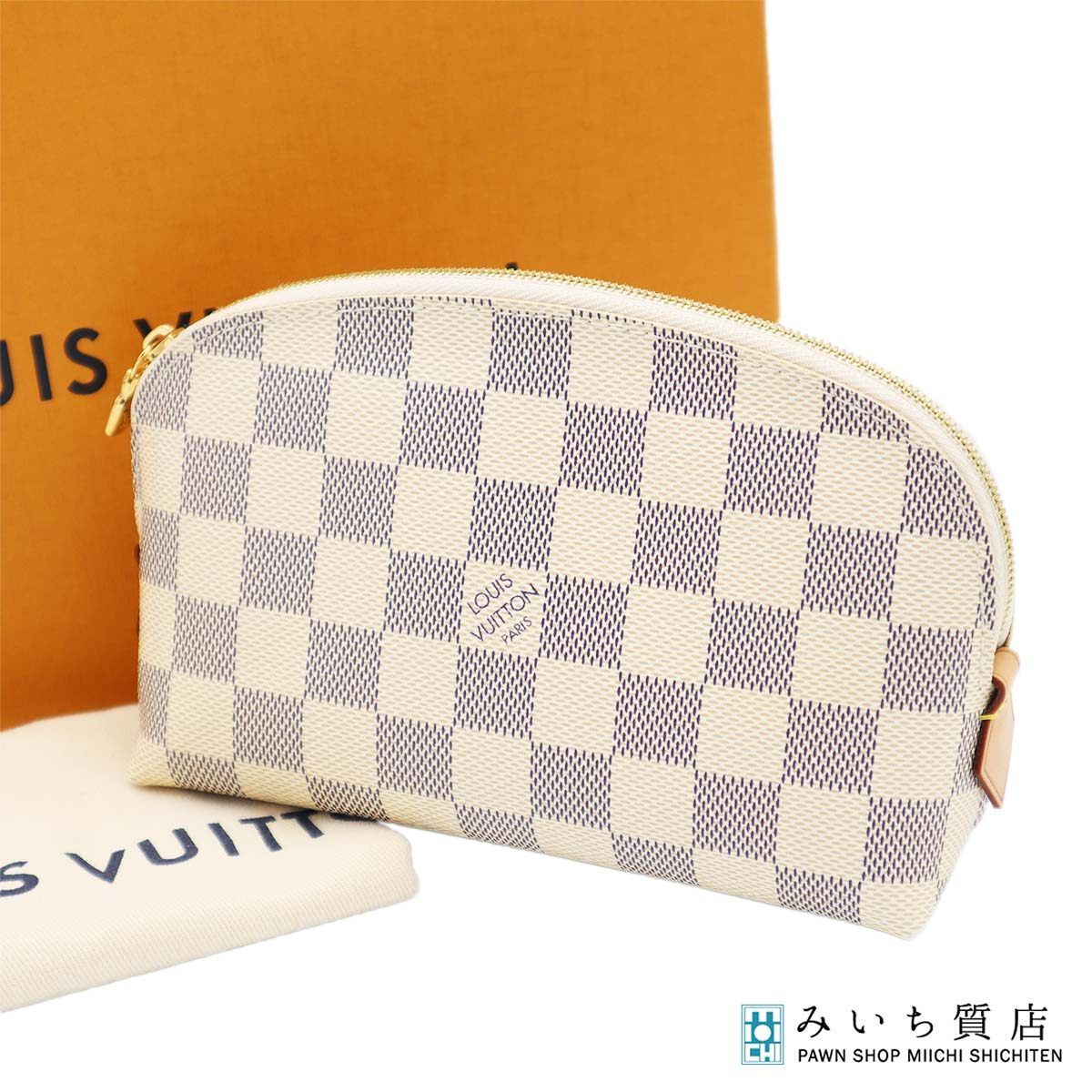 LOUIS VUITTON ルイヴィトン LV N60024 ポーチ ダミエ アズール ポシェット コスメティック ホワイト 保管袋・箱 J213